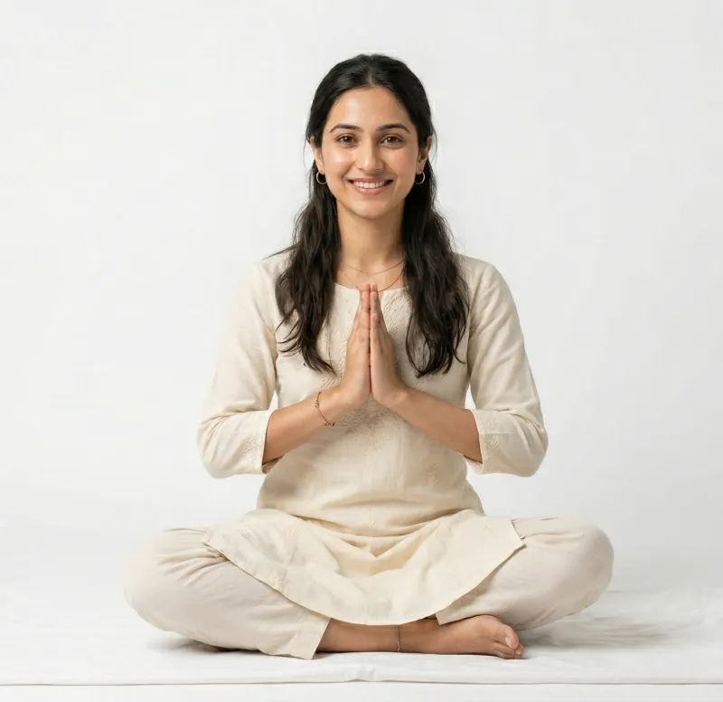 A person sitting in a calm meditation pose, representing the peace and clarity ManaSmurti helps you find